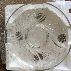 Vintage Glass deli tray/ candy dish or chips and dip serving piece